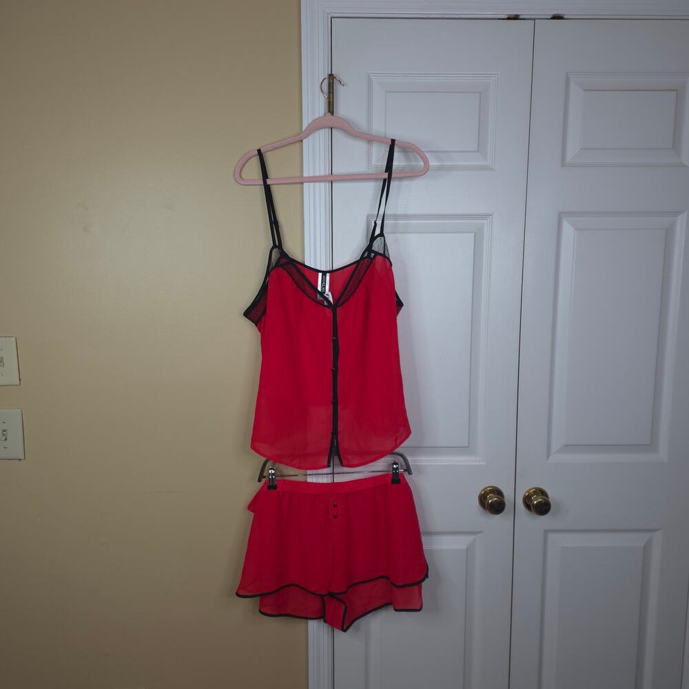 Adore Me Red and Black Lace Cami & Shorts Pajama Set Size 2X